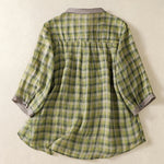 Buddha Stones Summer Vintage Button Up Plaid Women's Short Sleeve Shirts