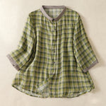 Buddha Stones Summer Vintage Button Up Plaid Women's Short Sleeve Shirts
