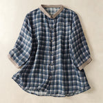 Buddha Stones Summer Vintage Button Up Plaid Women's Short Sleeve Shirts