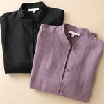 Buddha Stones Summer Solid Mandarin Collar Women's Three-Quarter Sleeve Shirts