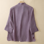 Buddha Stones Summer Solid Mandarin Collar Women's Three-Quarter Sleeve Shirts
