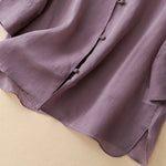 Buddha Stones Summer Solid Mandarin Collar Women's Three-Quarter Sleeve Shirts