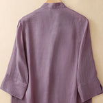 Buddha Stones Summer Solid Mandarin Collar Women's Three-Quarter Sleeve Shirts