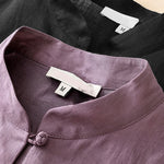 Buddha Stones Summer Solid Mandarin Collar Women's Three-Quarter Sleeve Shirts