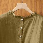 Buddha Stones Summer Casual Ruffled Collar Back Button-up Solid Women's Sleeveless Shirts