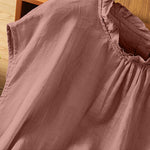 Buddha Stones Summer Casual Ruffled Collar Back Button-up Solid Women's Sleeveless Shirts