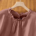 Buddha Stones Summer Casual Ruffled Collar Back Button-up Solid Women's Sleeveless Shirts