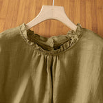 Buddha Stones Summer Casual Ruffled Collar Back Button-up Solid Women's Sleeveless Shirts