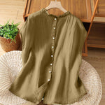 Buddha Stones Summer Casual Ruffled Collar Back Button-up Solid Women's Sleeveless Shirts