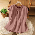 Buddha Stones Summer Casual Ruffled Collar Back Button-up Solid Women's Sleeveless Shirts
