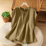 Buddha Stones Summer Casual Ruffled Collar Back Button-up Solid Women's Sleeveless Shirts