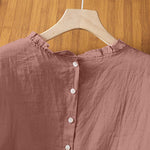 Buddha Stones Summer Casual Ruffled Collar Back Button-up Solid Women's Sleeveless Shirts