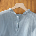 Buddha Stones Summer Casual Ruffled Collar Back Button-up Solid Women's Sleeveless Shirts