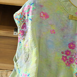 Buddha Stones Summer Elegant Mandarin Collar Side Slit Floral Print Women's Sleeveless Shirts