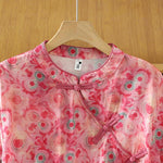 Buddha Stones Summer Elegant Mandarin Collar Side Slit Floral Print Women's Sleeveless Shirts