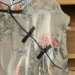 Buddha Stones Summer Elegant Mandarin Collar Side Slit Floral Print Women's Sleeveless Shirts