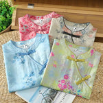 Buddha Stones Summer Elegant Mandarin Collar Side Slit Floral Print Women's Sleeveless Shirts