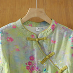 Buddha Stones Summer Elegant Mandarin Collar Side Slit Floral Print Women's Sleeveless Shirts