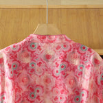 Buddha Stones Summer Elegant Mandarin Collar Side Slit Floral Print Women's Sleeveless Shirts