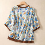 Buddha Stones Summer Vintage Crew Neck Floral Print Women's Short Sleeve T-Shirts