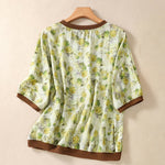 Buddha Stones Summer Vintage Crew Neck Floral Print Women's Short Sleeve T-Shirts