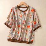 Buddha Stones Summer Vintage Crew Neck Floral Print Women's Short Sleeve T-Shirts