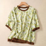 Buddha Stones Summer Vintage Crew Neck Floral Print Women's Short Sleeve T-Shirts