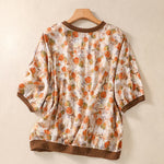 Buddha Stones Summer Vintage Crew Neck Floral Print Women's Short Sleeve T-Shirts