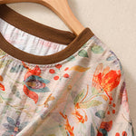 Buddha Stones Summer Vintage Crew Neck Floral Print Women's Short Sleeve T-Shirts