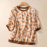 Buddha Stones Summer Vintage Crew Neck Floral Print Women's Short Sleeve T-Shirts