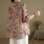 Buddha Stones Summer Vintage Floral V-Neck Women's Elbow-Length Sleeve Shirts