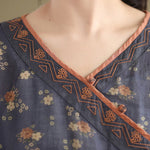 Buddha Stones Summer Vintage Floral V-Neck Women's Elbow-Length Sleeve Shirts