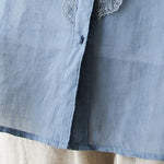 Buddha Stones Summer Solid V-Neck Lace-trimmed Women's Elbow-Length Sleeve Shirts