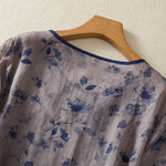 Buddha Stones Summer Frog Button Floral Crew Neck Women's Elbow-Length Sleeve Shirts