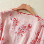 Buddha Stones Summer Frog Button Floral Crew Neck Women's Elbow-Length Sleeve Shirts