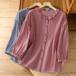 Buddha Stones Spring Button-Up Gingham Women's Long Sleeve Shirts