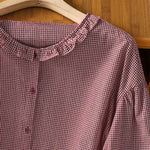 Buddha Stones Spring Button-Up Gingham Women's Long Sleeve Shirts