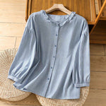 Buddha Stones Spring Button-Up Gingham Women's Long Sleeve Shirts