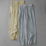 Buddha Stones Summer Casual Drawstring Stripe Elastic Waist Women's Straight Leg Pants With Pockets