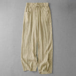 Buddha Stones Summer Casual Drawstring Stripe Elastic Waist Women's Straight Leg Pants With Pockets
