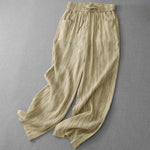 Buddha Stones Summer Casual Drawstring Stripe Elastic Waist Women's Straight Leg Pants With Pockets