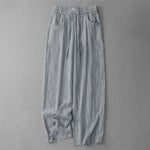 Buddha Stones Summer Casual Drawstring Stripe Elastic Waist Women's Straight Leg Pants With Pockets