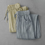 Buddha Stones Summer Casual Drawstring Stripe Elastic Waist Women's Straight Leg Pants With Pockets