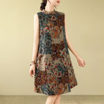 Buddha Stones Summer Paisley Floral Women's Summer Sleeveless Dress With Pockets