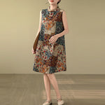Buddha Stones Summer Paisley Floral Women's Summer Sleeveless Dress With Pockets