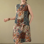 Buddha Stones Summer Paisley Floral Women's Summer Sleeveless Dress With Pockets