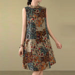 Buddha Stones Summer Paisley Floral Women's Summer Sleeveless Dress With Pockets
