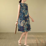 Buddha Stones Summer Paisley Floral Women's Summer Sleeveless Dress With Pockets