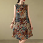 Buddha Stones Summer Paisley Floral Women's Summer Sleeveless Dress With Pockets