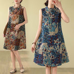 Buddha Stones Summer Paisley Floral Women's Summer Sleeveless Dress With Pockets